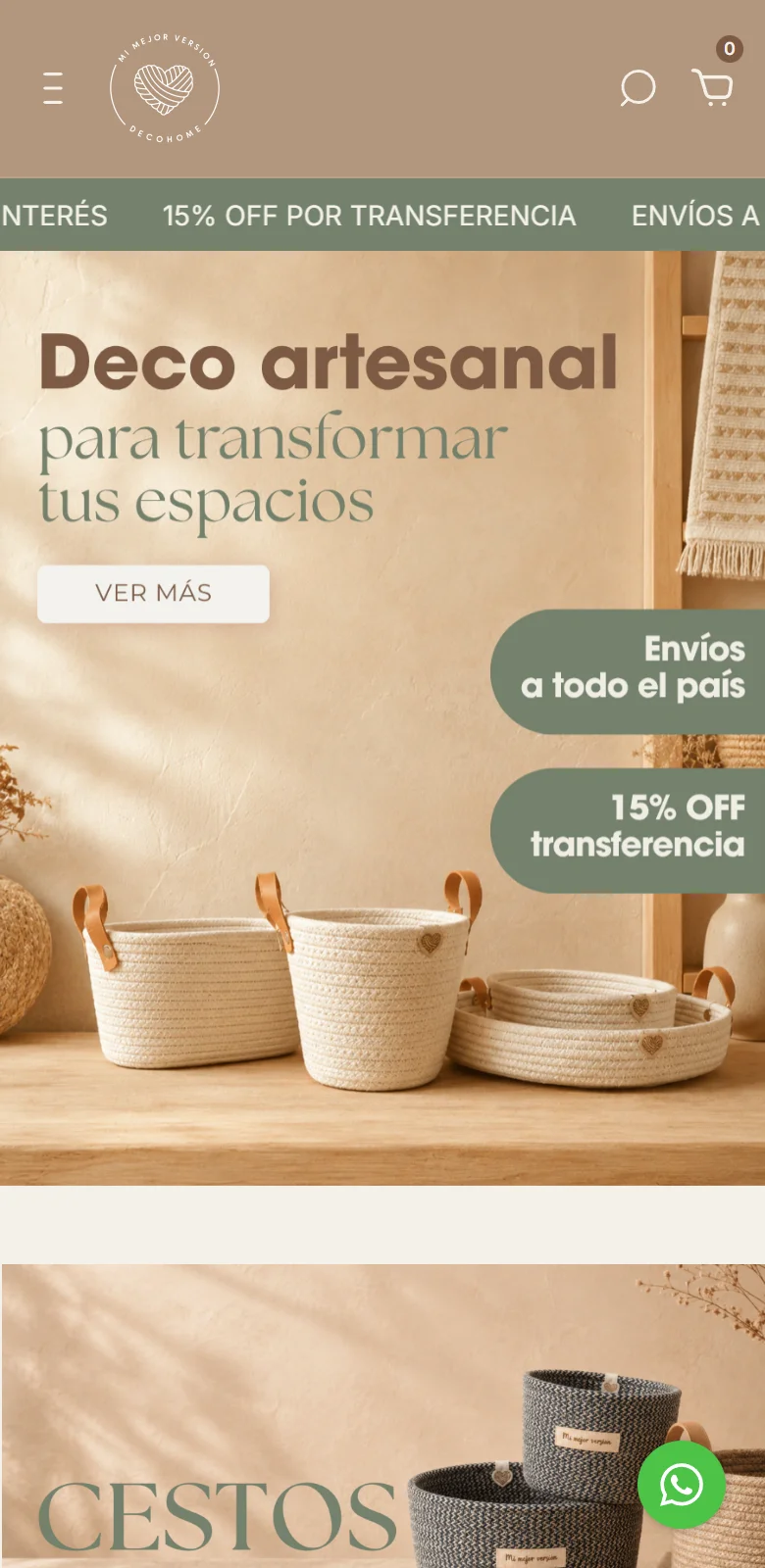 Tienda Mi Mejor Versión vista desde el celular