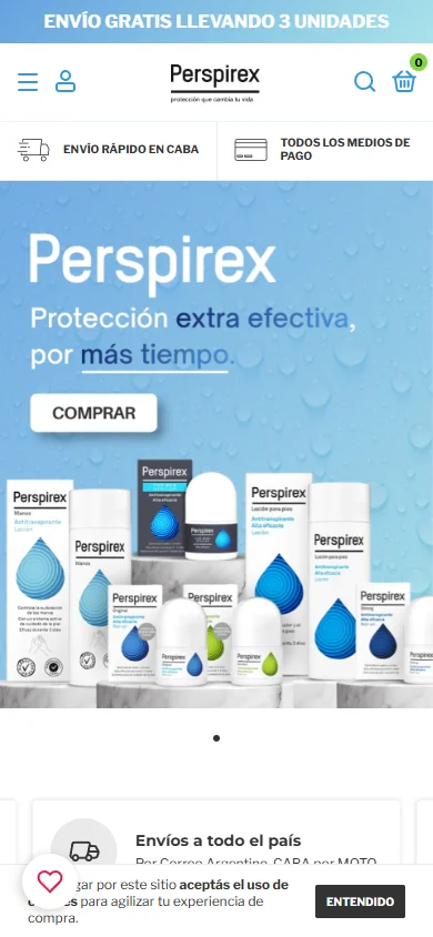 Tienda Perspirex vista desde el celular